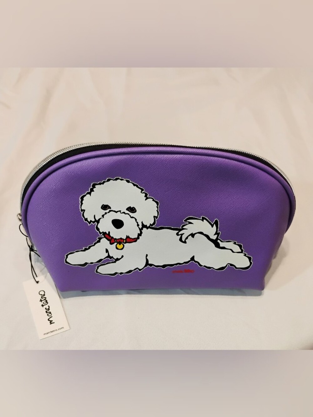 Marc Tetro Purple Dog Pouch - Cute Bichon Cosmetic Bag